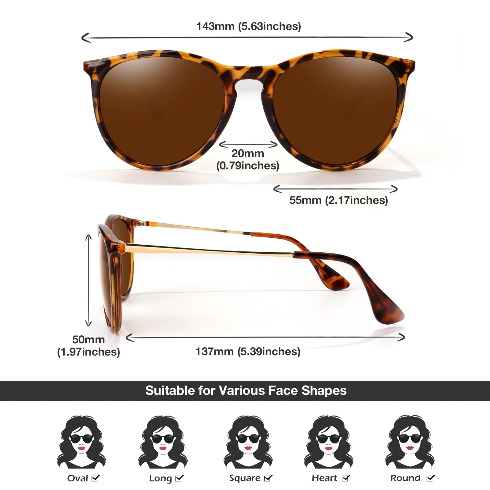 Stylish Round Polarized Tortoise Frame Sunglasses for Trendy Men and Women - UV400 Protection for Ultimate Eye Comfort