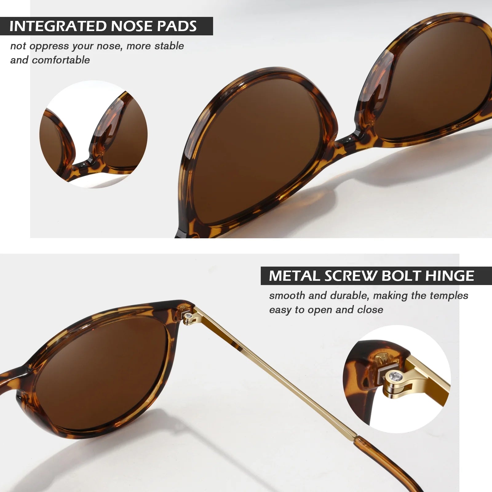 Stylish Round Polarized Tortoise Frame Sunglasses for Trendy Men and Women - UV400 Protection for Ultimate Eye Comfort