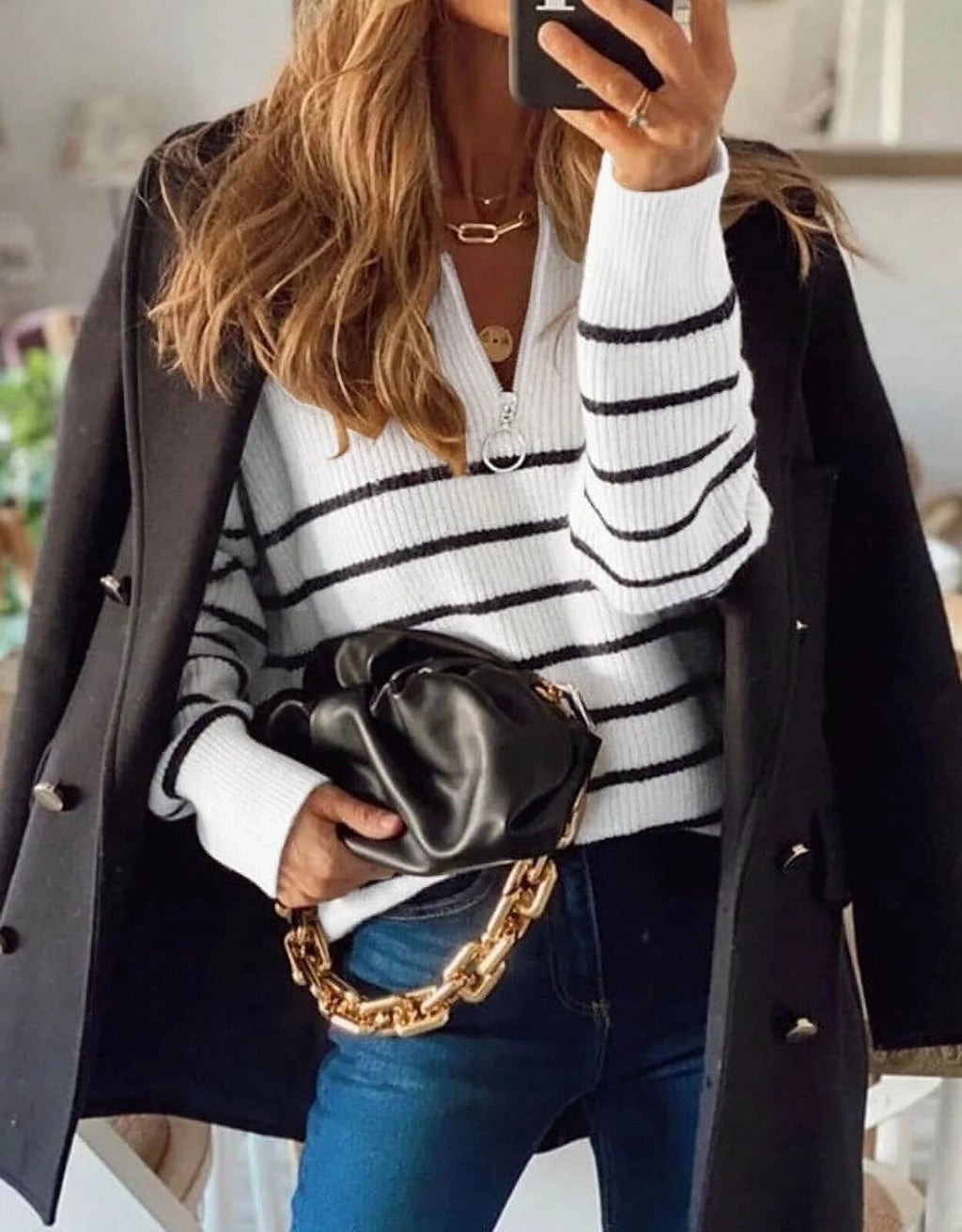 Cozy and Chic Women's Striped Quarter-Zip Pullover Sweater for Effortless Style
