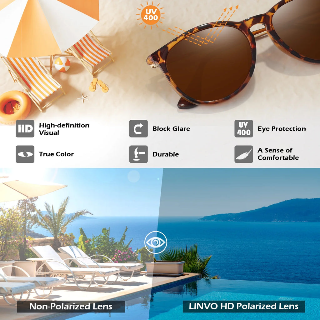 Stylish Round Polarized Tortoise Frame Sunglasses for Trendy Men and Women - UV400 Protection for Ultimate Eye Comfort