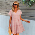Chic Ladies Vintage V-Neck Ruffled Mini Dress - Perfect for Summer Beach Days and Night Out Parties