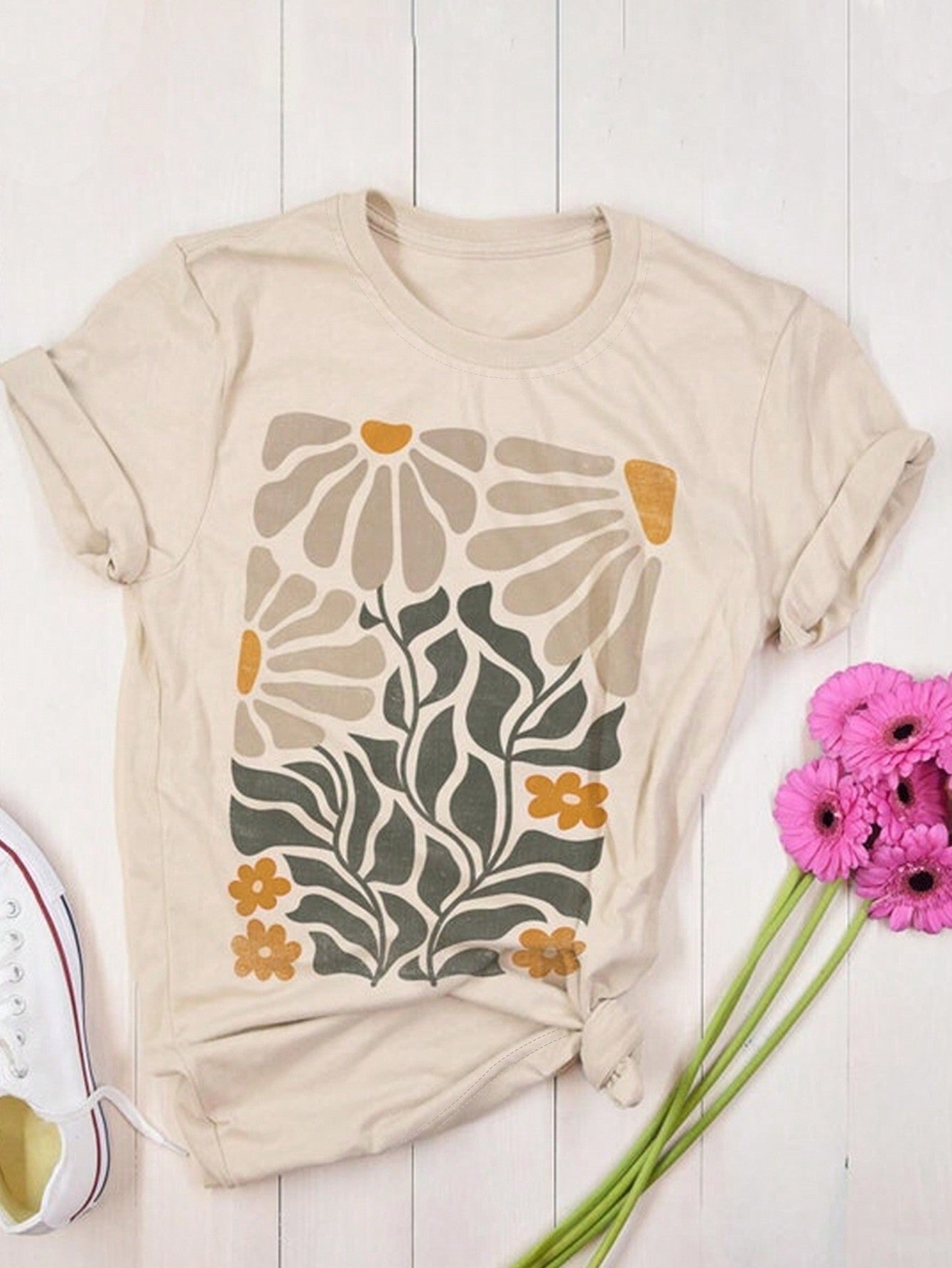 INAWLY Women'S Plant Printed round Neck T-Shirt Graphic Tees Women Tops