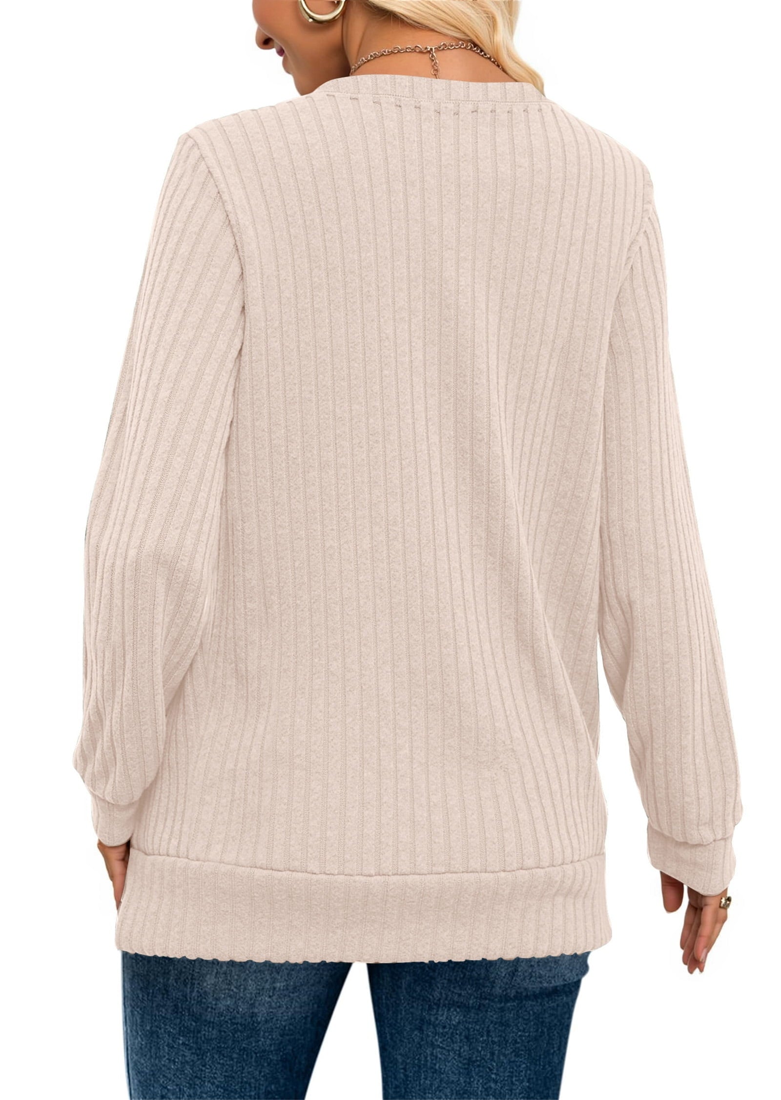 Chic V-Neck Long Sleeve Tunic for Women - Perfectly Dressy Casual Fall Top in Lightweight Beige